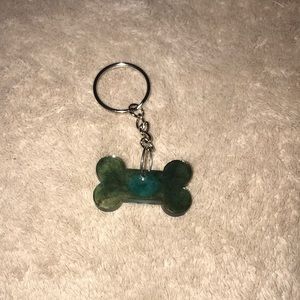 Custom epoxy mini bone 🦴 keychain green with blue dots